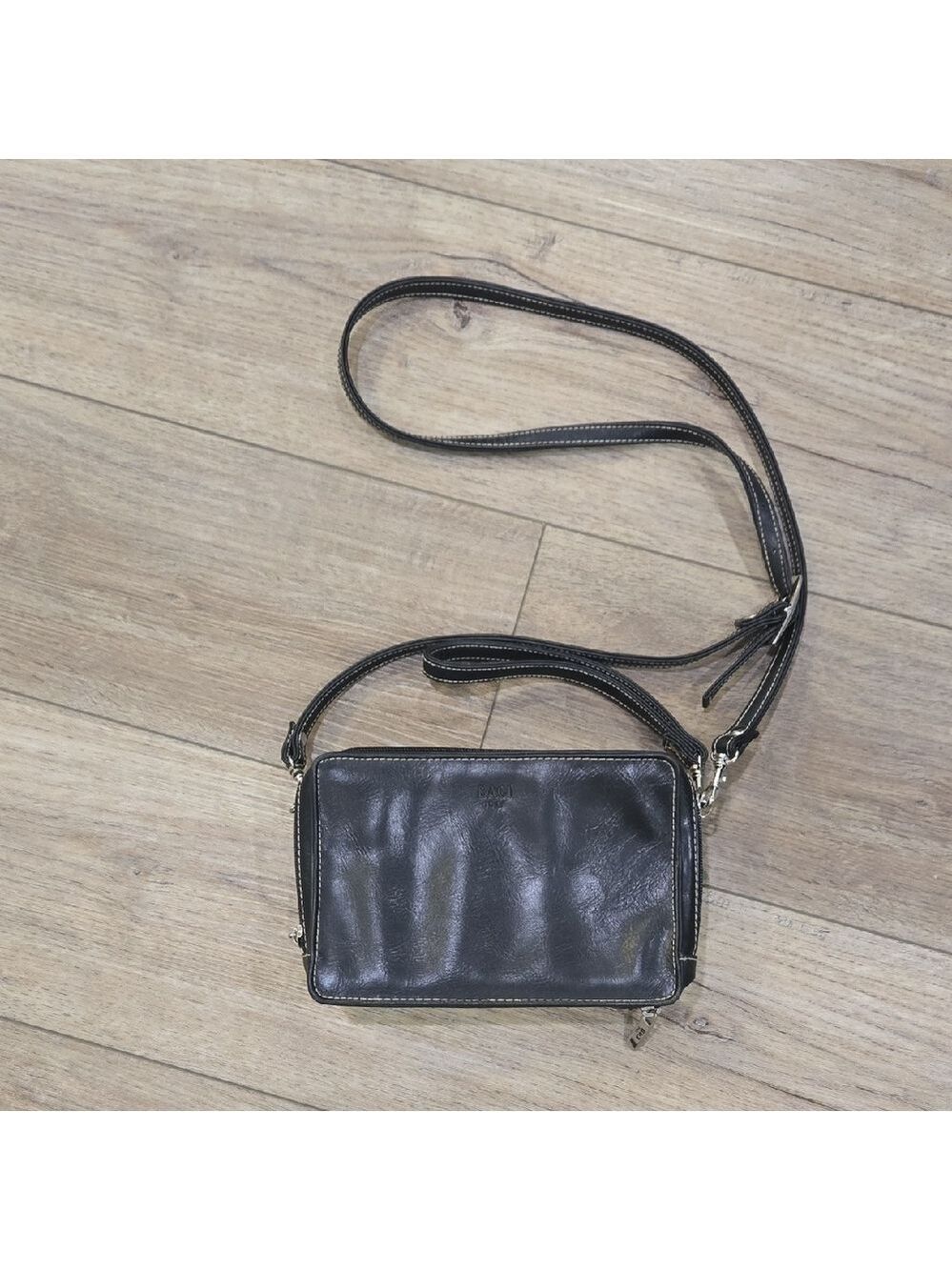Retro 90's Black Leather Baci Italy Crossbody Bag - Classic Women's Shoulder Bag
